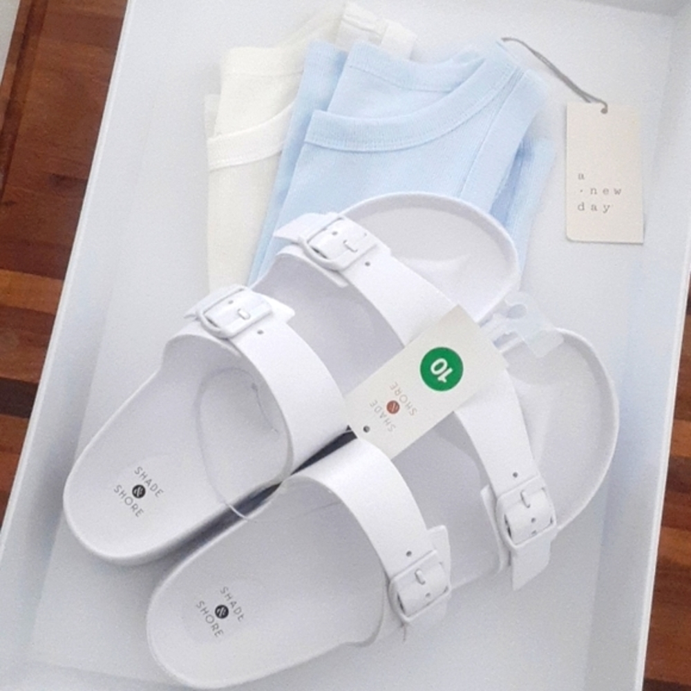 Shade & Shore White Sandals Size 10 w/ 1* A New Day Ribbed Tank Top Size Medium